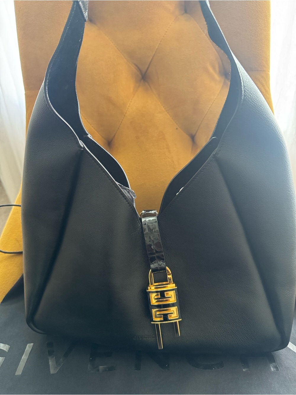 Givenchy Black Grained Leather Medium G Hobo with Padlock